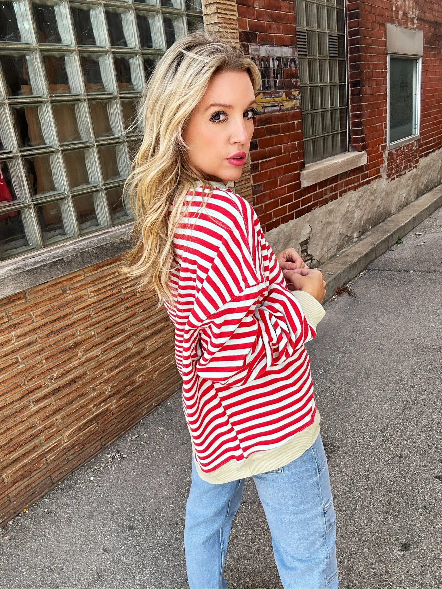 Free People Classic Striped Oversized Crewneck