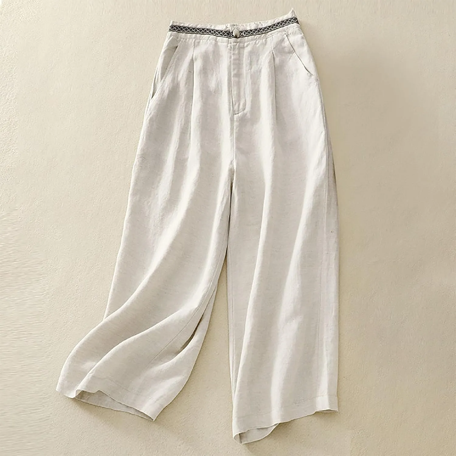 FZYLQY Womens Summer Pants Cotton Linen Loose Fit Trousers with Pockets 2025 Casual Elastic Waist Wide Leg Pants Trousers