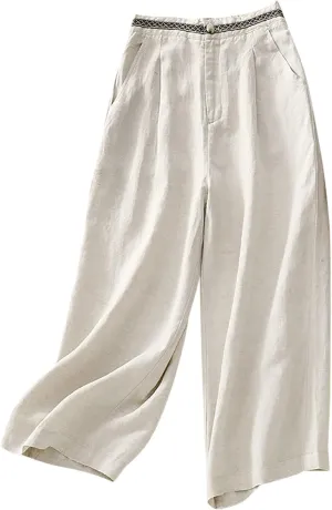 FZYLQY Womens Summer Pants Cotton Linen Loose Fit Trousers with Pockets 2025 Casual Elastic Waist Wide Leg Pants Trousers