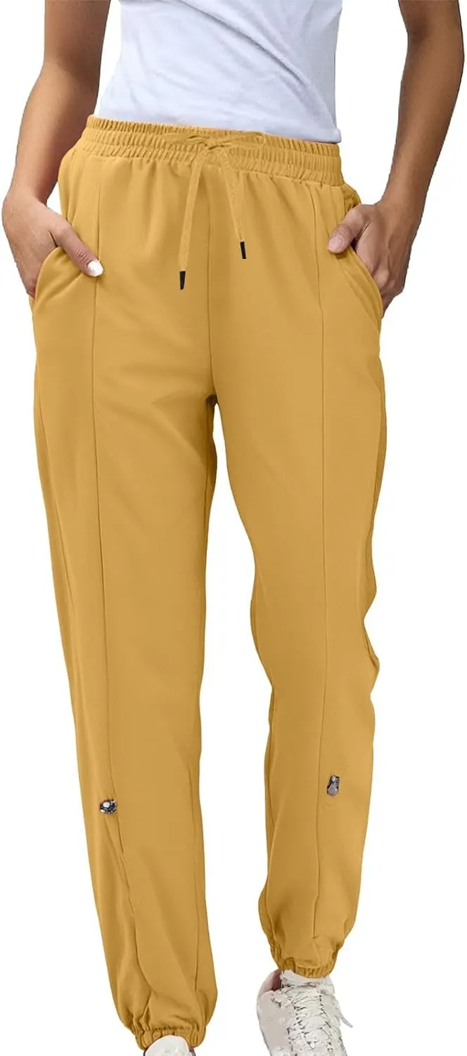 GIERIDUC Womens Cotton Linen Tapered Pants Summer Drawstring Elastic Waist Sweatpant Leggings Casual Trousers with Pockets