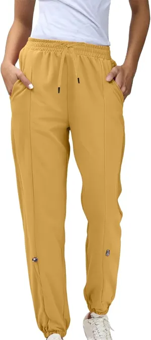 GIERIDUC Womens Cotton Linen Tapered Pants Summer Drawstring Elastic Waist Sweatpant Leggings Casual Trousers with Pockets