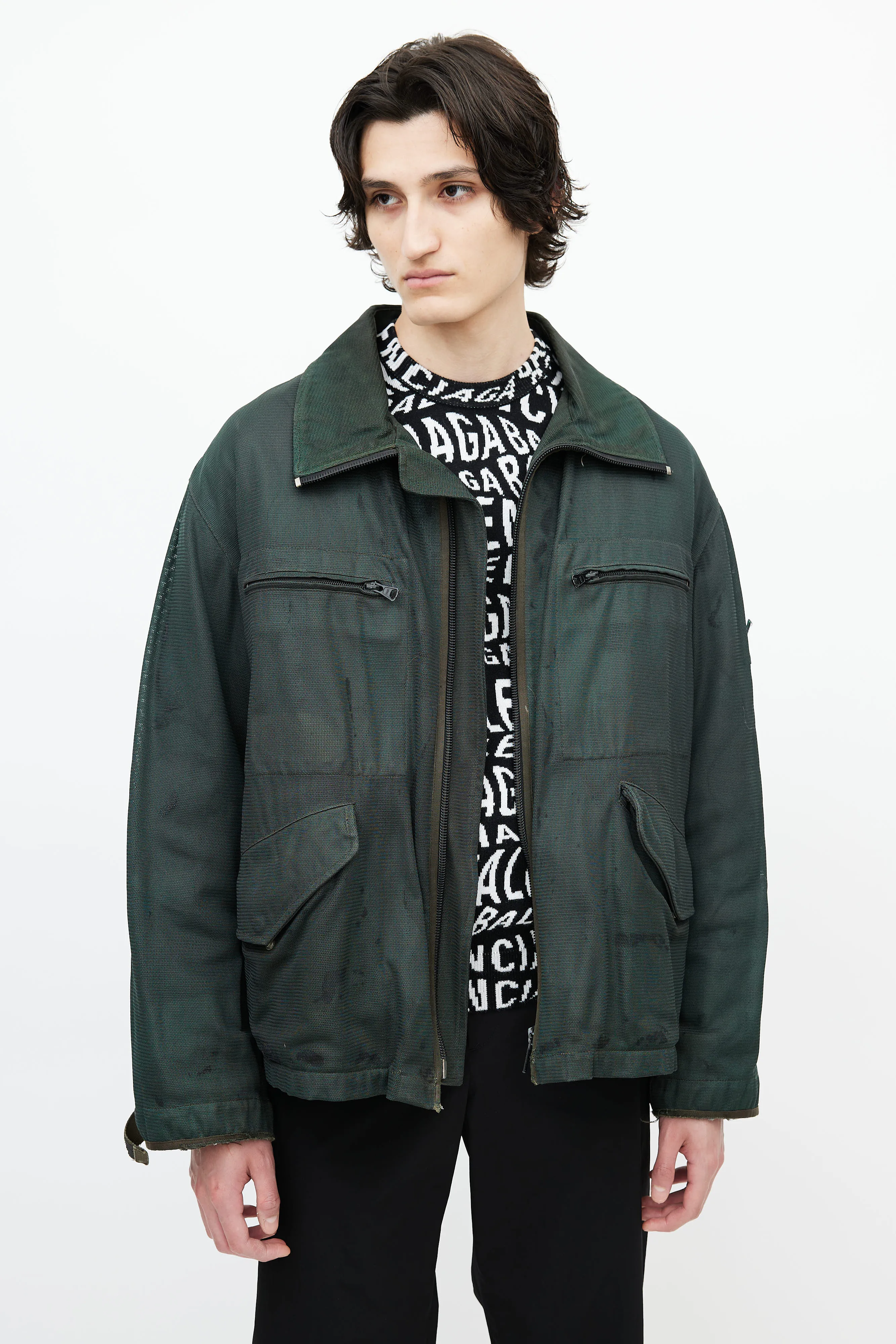 Green Textured Utility Jacket