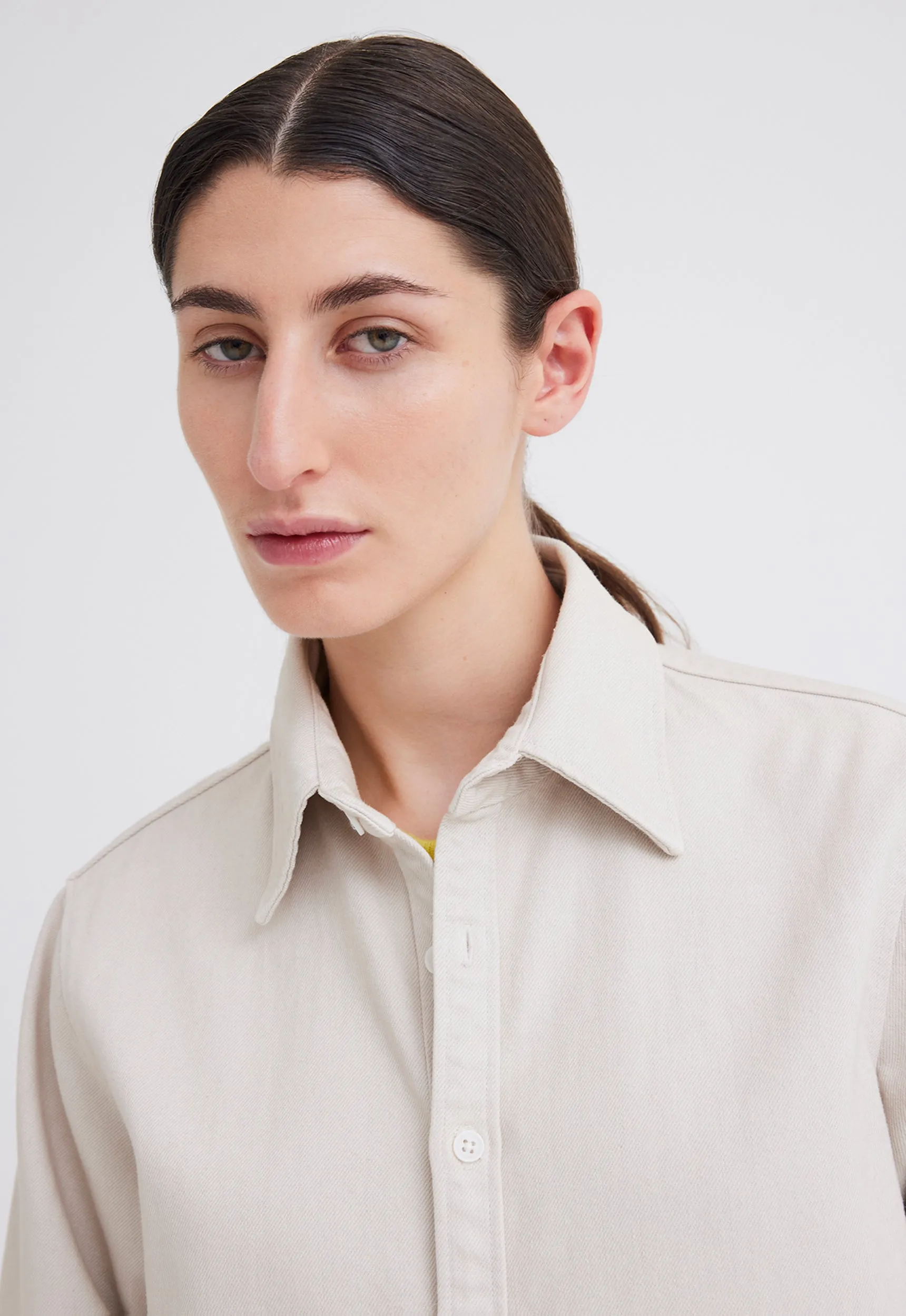 Hess Cropped Denim Shirt - Flaxen Beige
