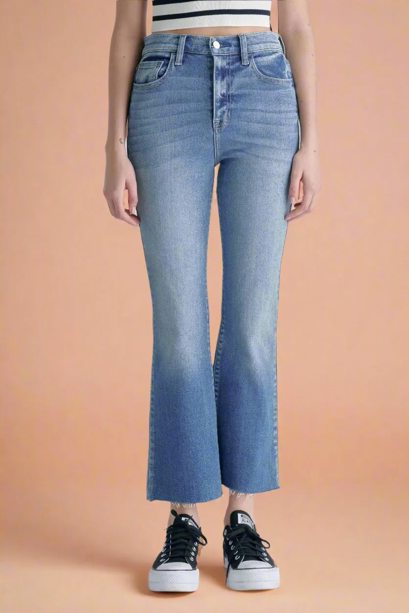 High Rise Crop Flare Raw Hem CJ5