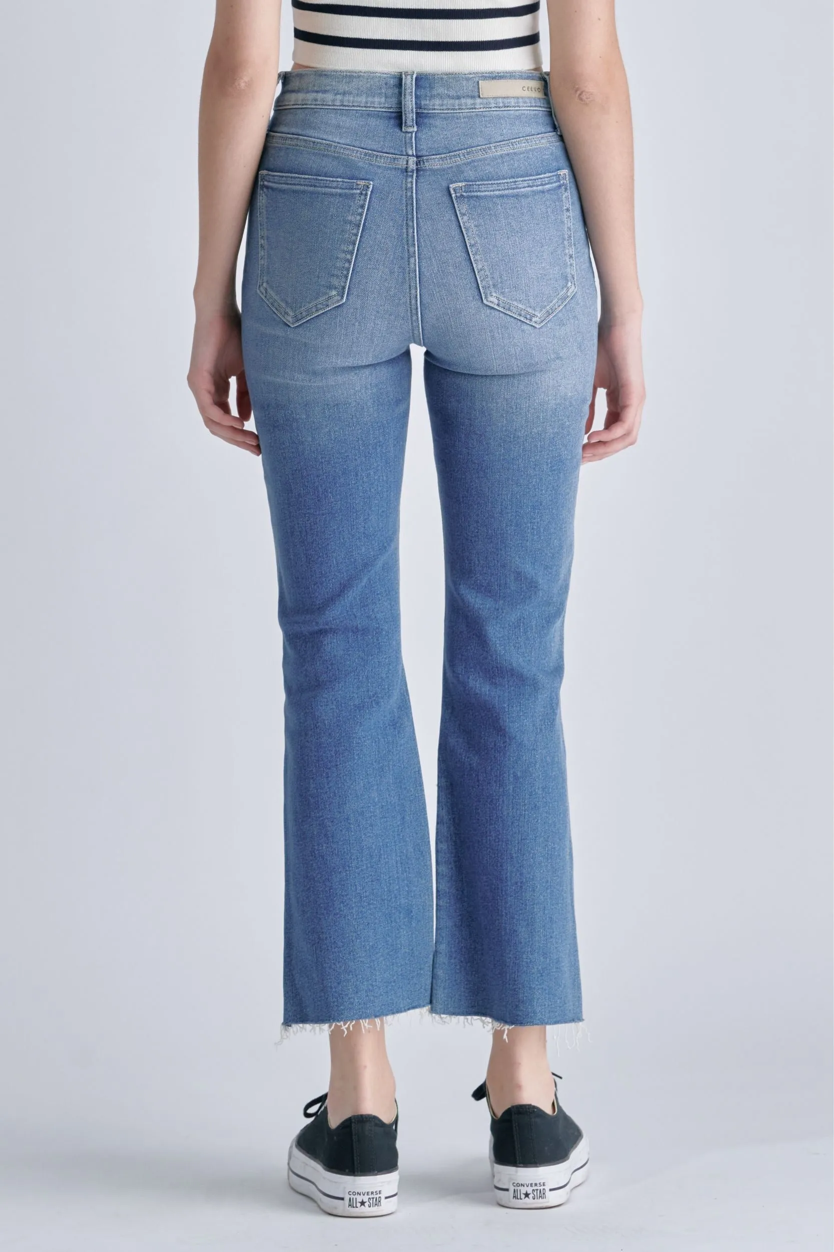 High Rise Crop Flare Raw Hem CJ5