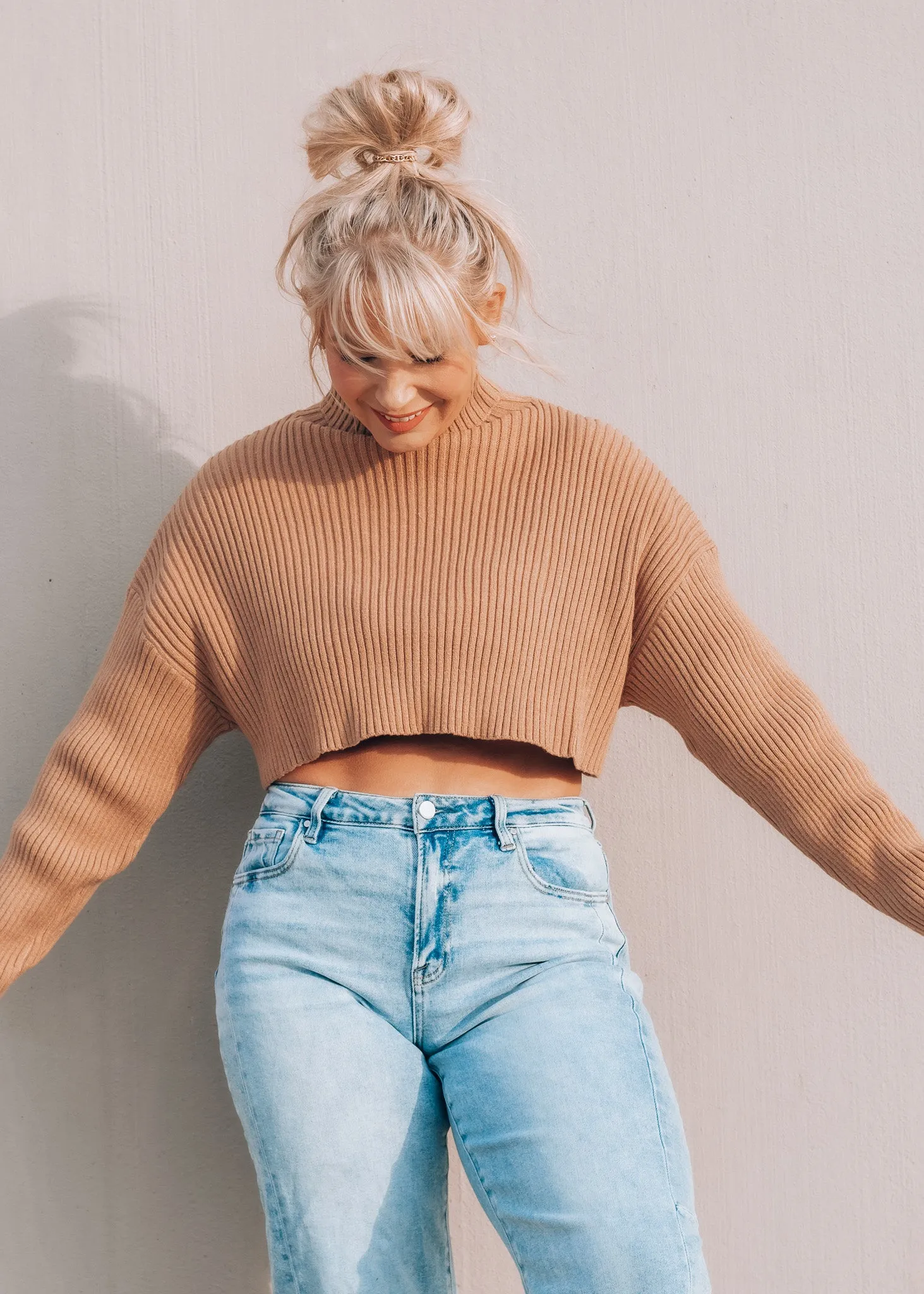 Hot Toddy Camel Cropped Turtleneck