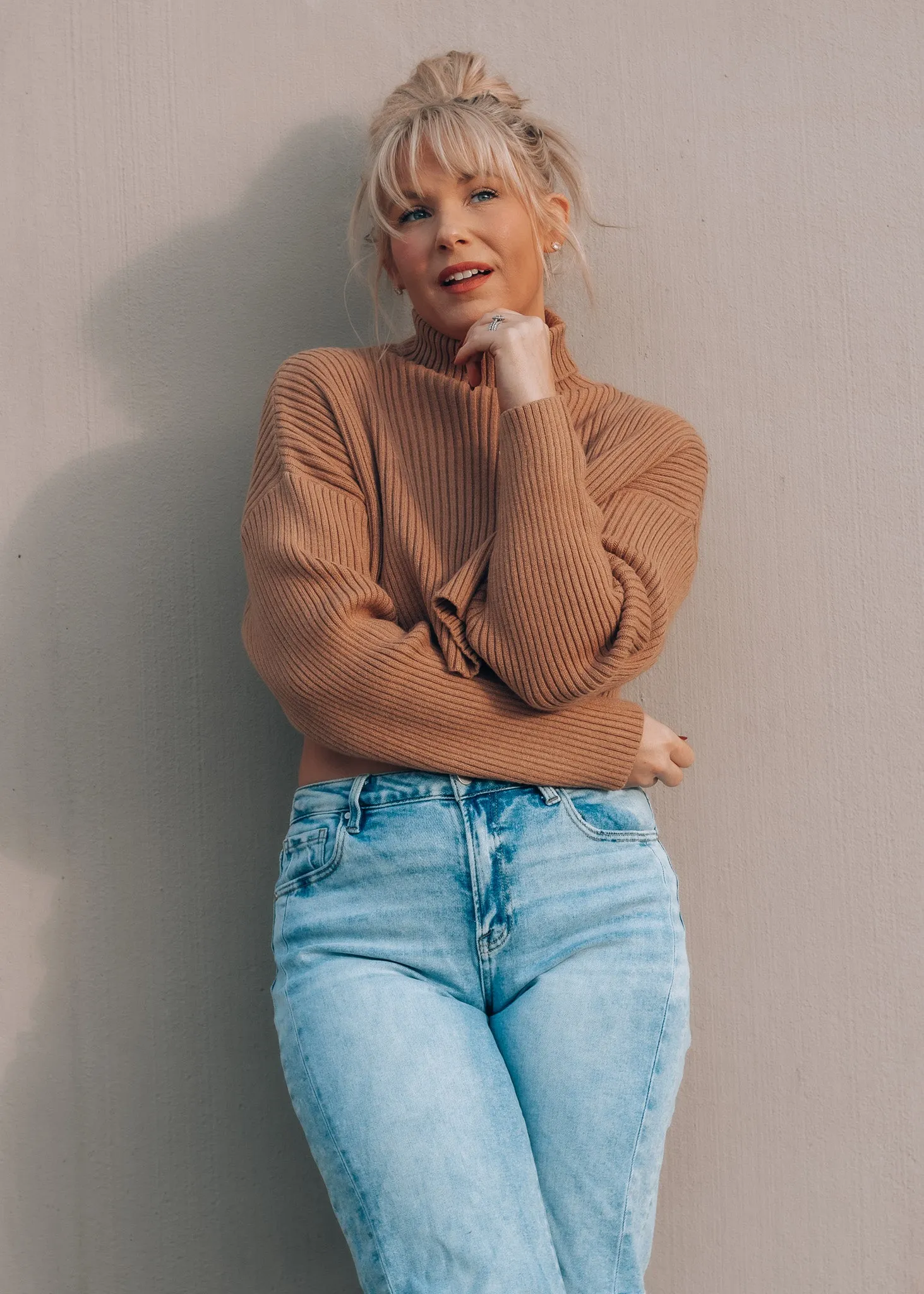 Hot Toddy Camel Cropped Turtleneck