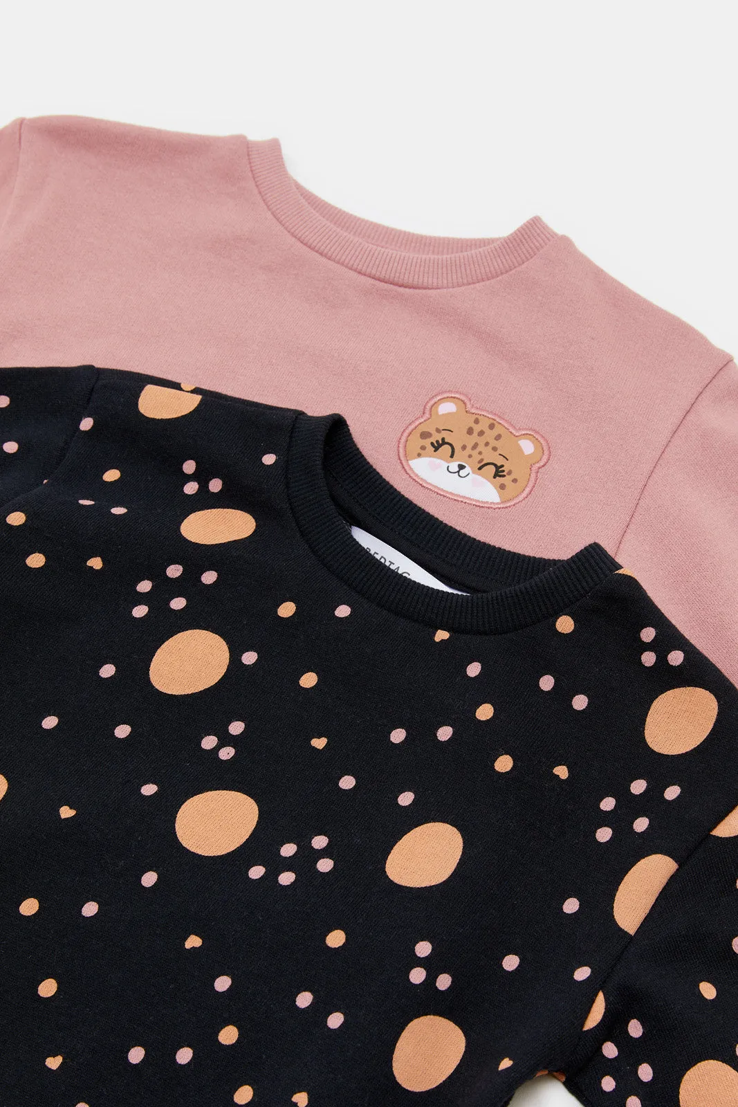 Infant Girls Navy And Pink Printed Sweatshirt Set (Pack Of 2)