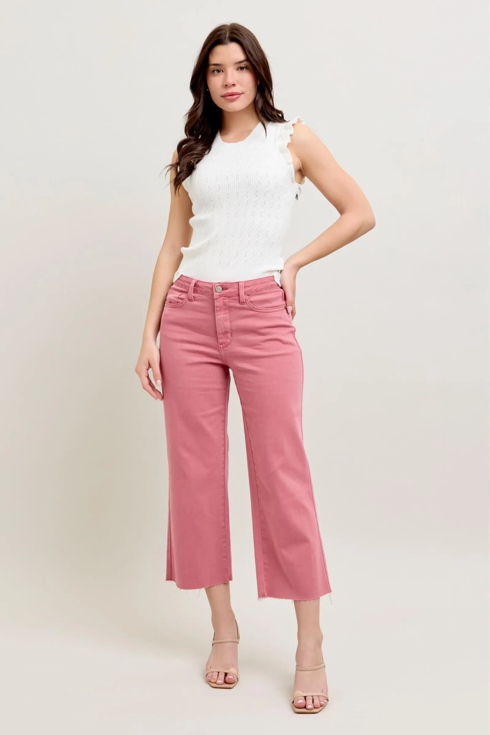 JUDY BLUE High Waited Rose Colored Wide Leg Jeans