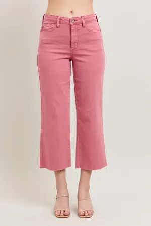 JUDY BLUE High Waited Rose Colored Wide Leg Jeans