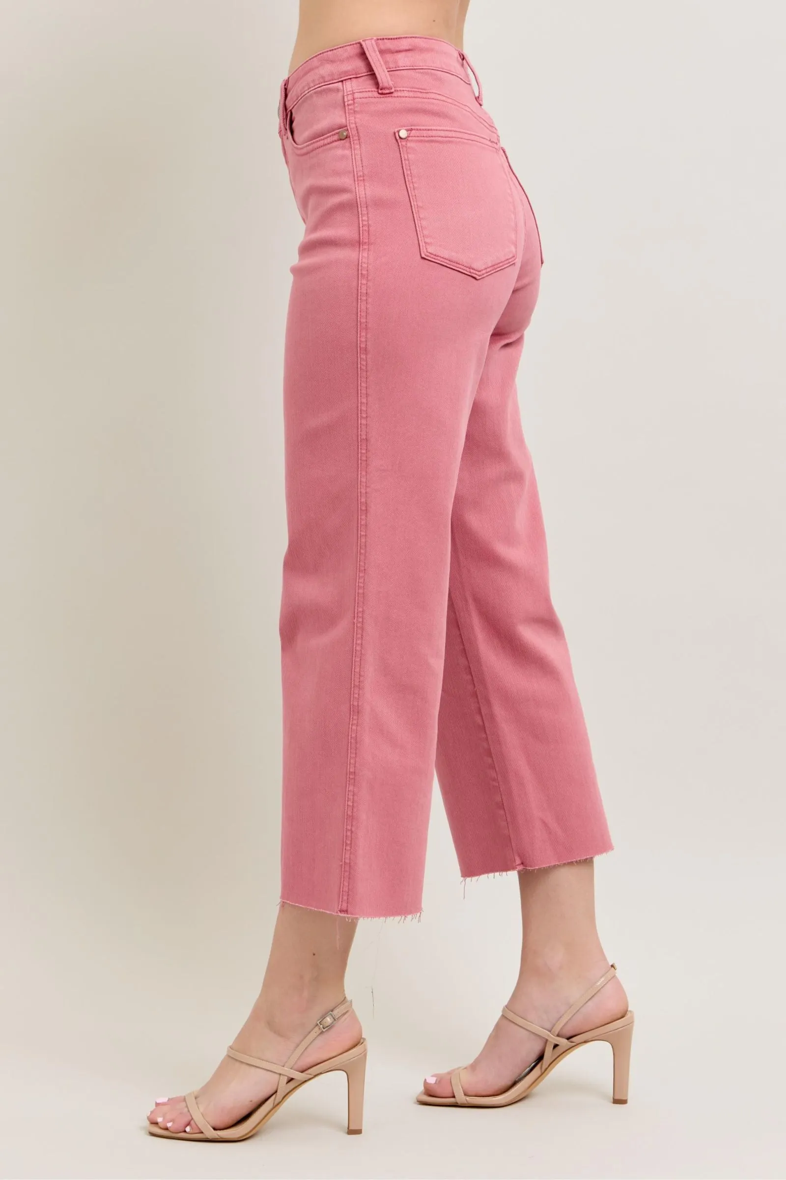 JUDY BLUE High Waited Rose Colored Wide Leg Jeans