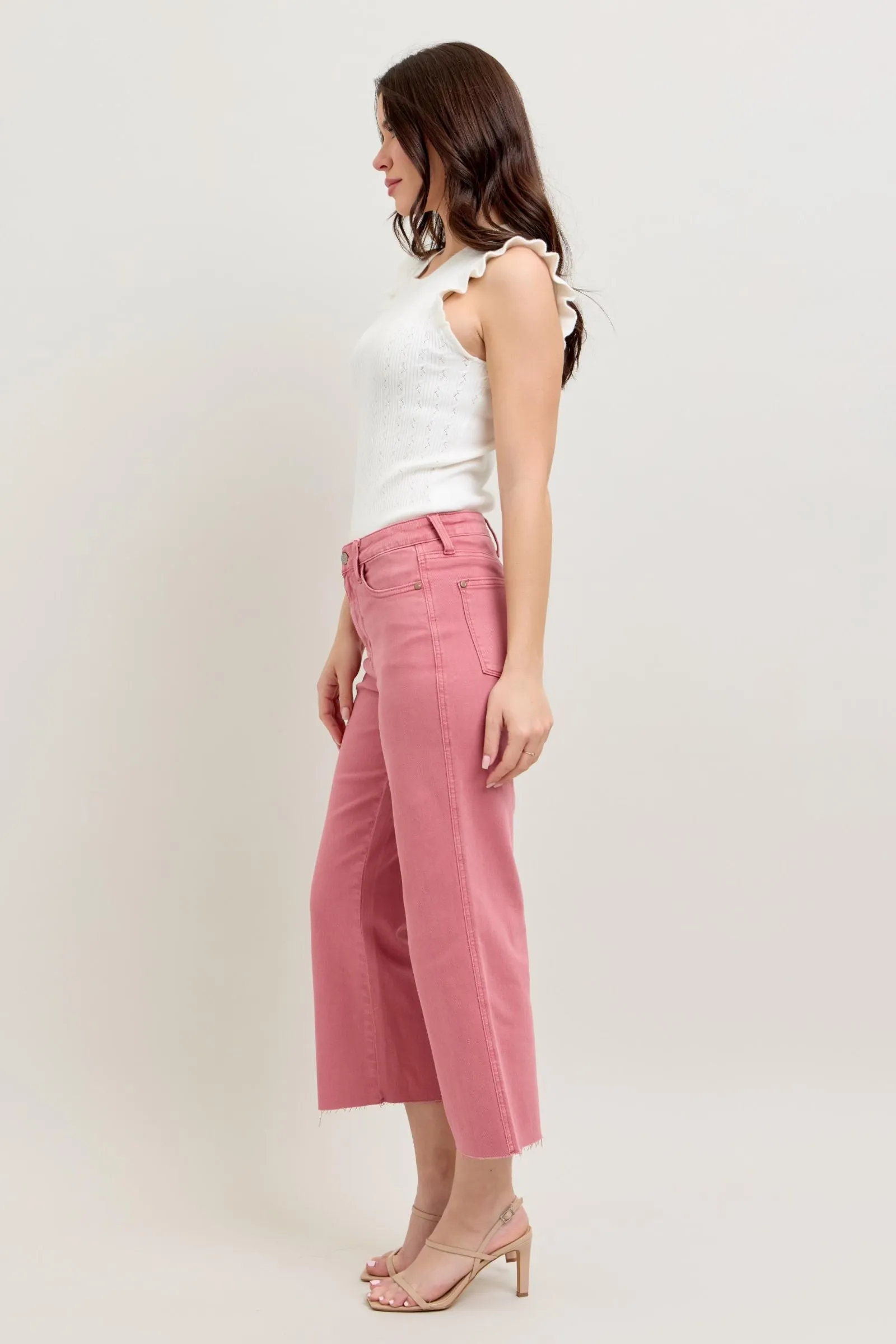 JUDY BLUE High Waited Rose Colored Wide Leg Jeans