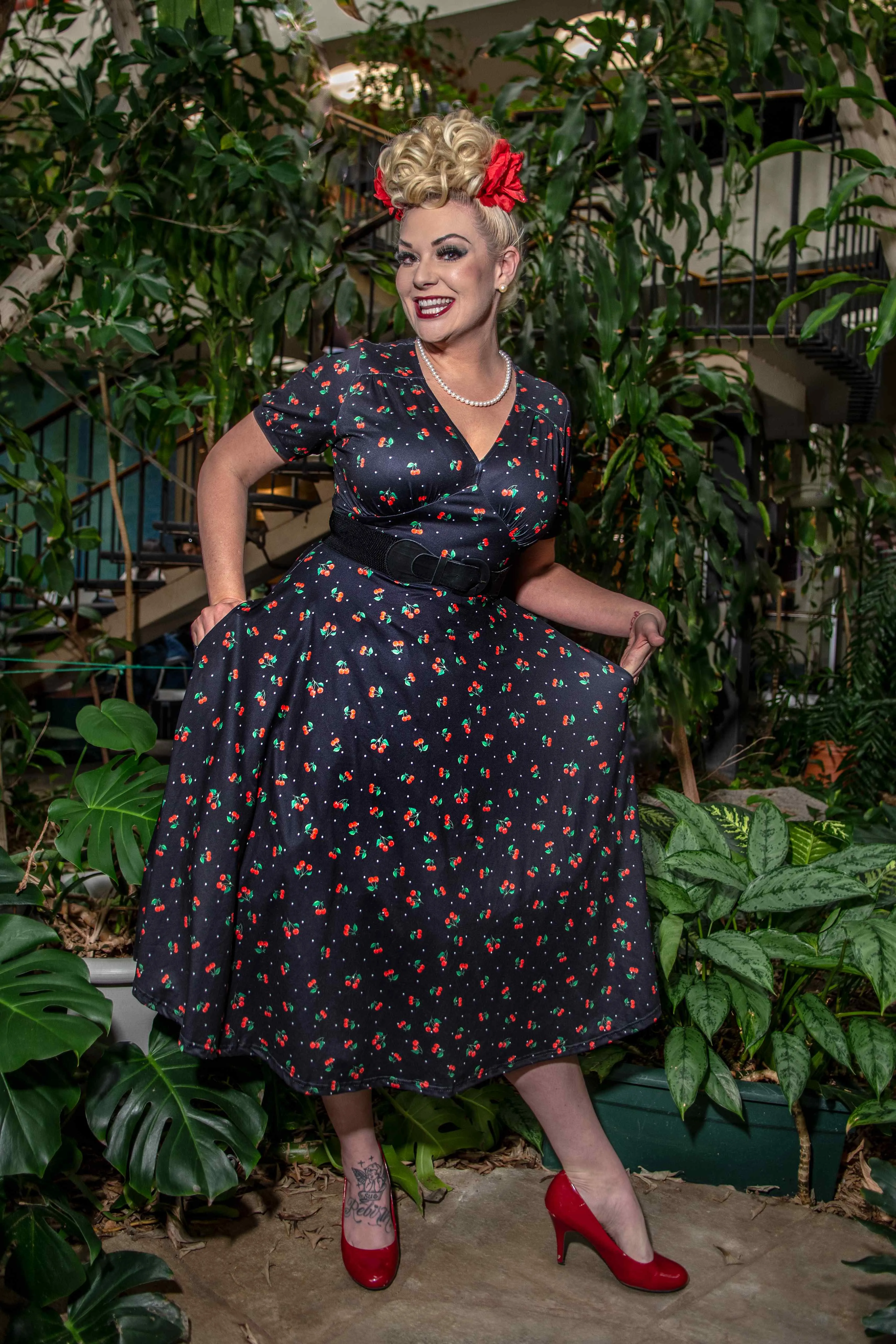 Julia Retro Black Cherry Tea Dress