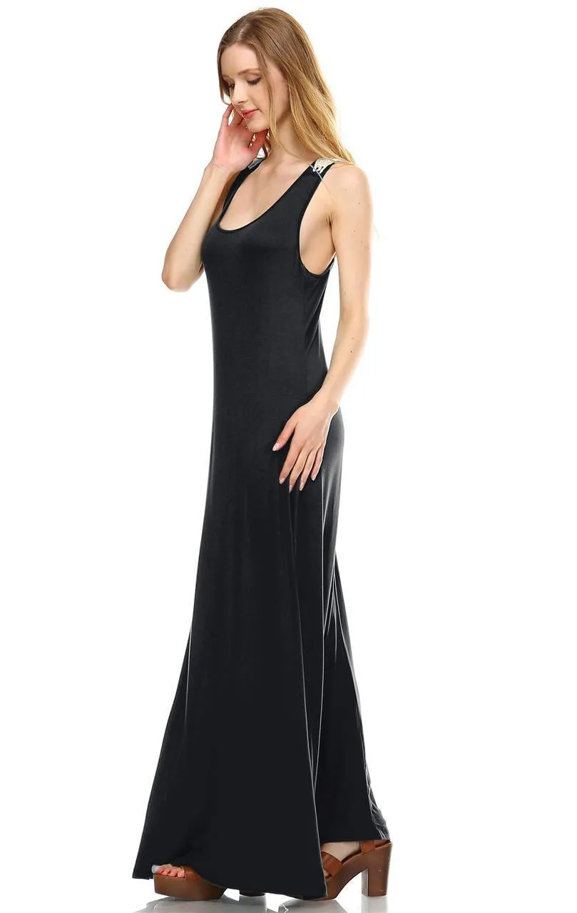 Lace Maxi Dress with Crochet Details Black
