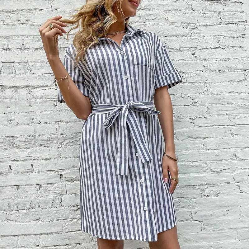 Ladies' Short Sleeve Striped Shirt Dress