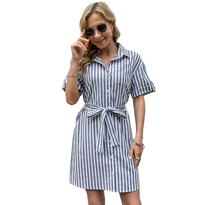 Ladies' Short Sleeve Striped Shirt Dress