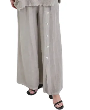 Linen & Cotton Pants w/ Button Detail