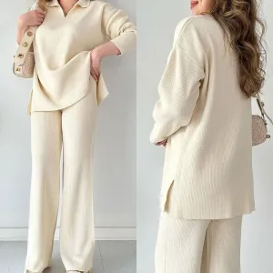 LUNA / Chic V-Neck Split Knit Set – 2024 Edition