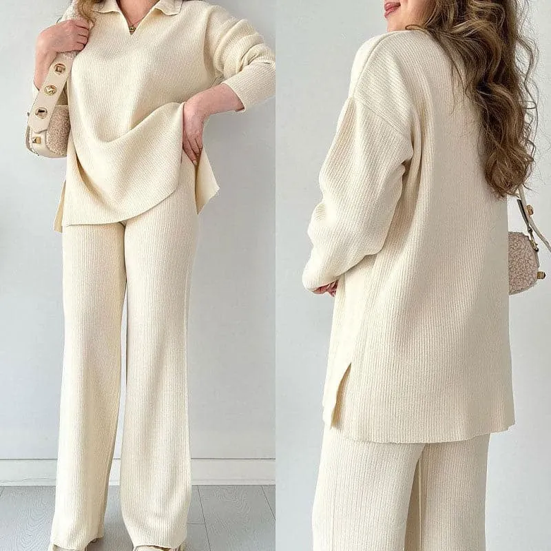 LUNA / Chic V-Neck Split Knit Set – 2024 Edition