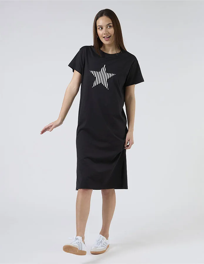 Maxie T-Shirt Dress - Black and White Stripe Star