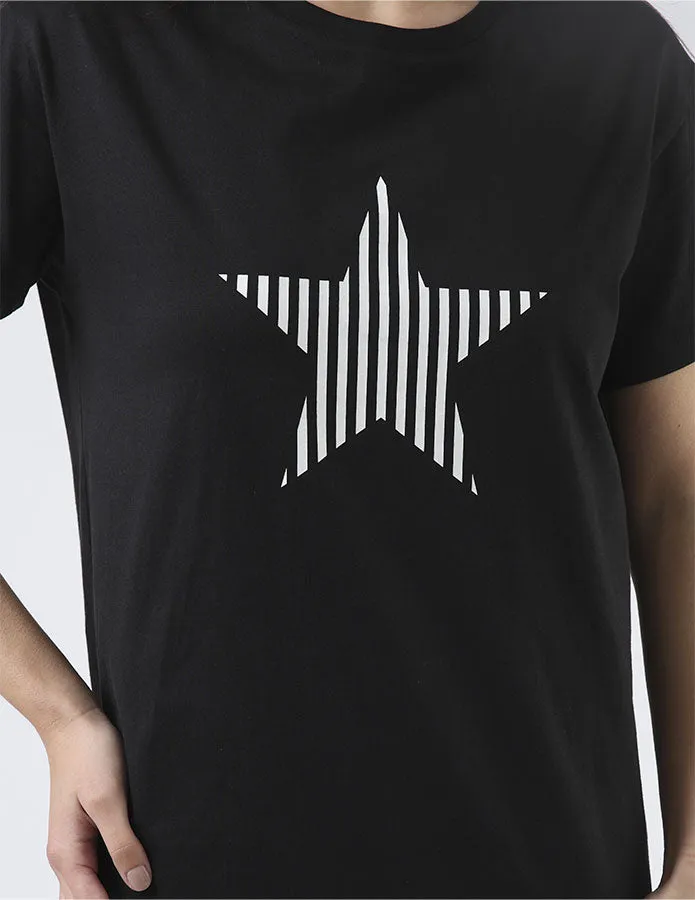 Maxie T-Shirt Dress - Black and White Stripe Star