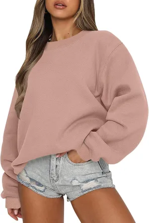 midelxp Oversized Crewneck Sweatshirt Women Loose Fit Long Sleeve Fleece Pullover Y2k Tops Fall Casual Preppy Clothes 2024