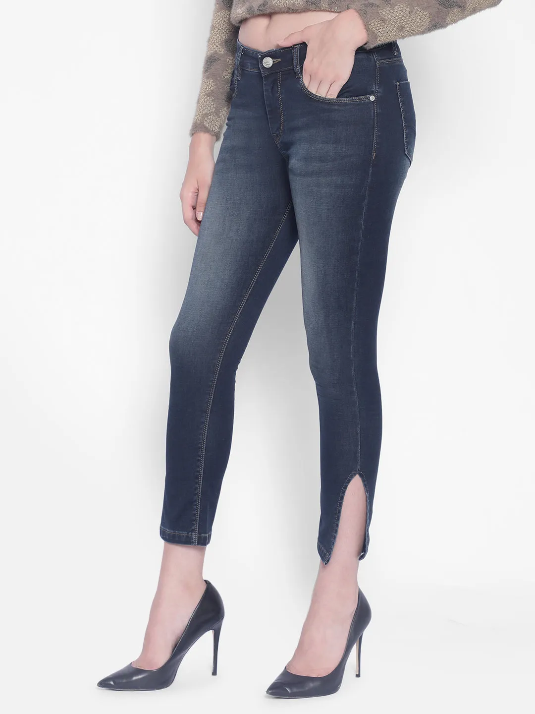 Navy Blue Jeans With Slits