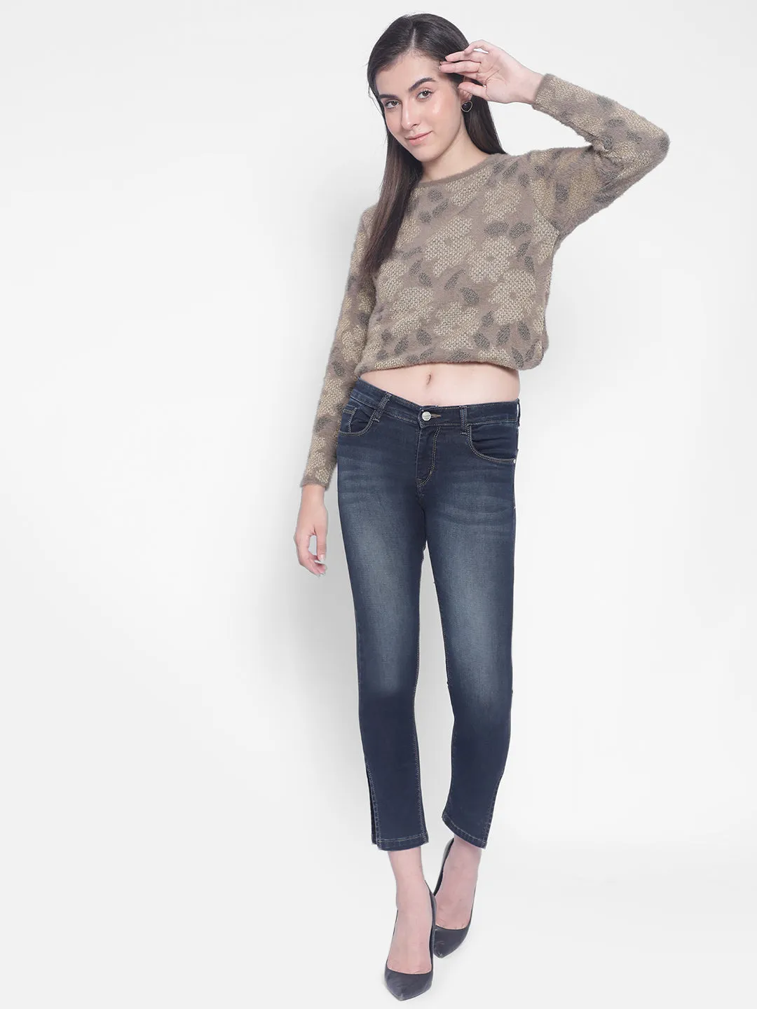 Navy Blue Jeans With Slits