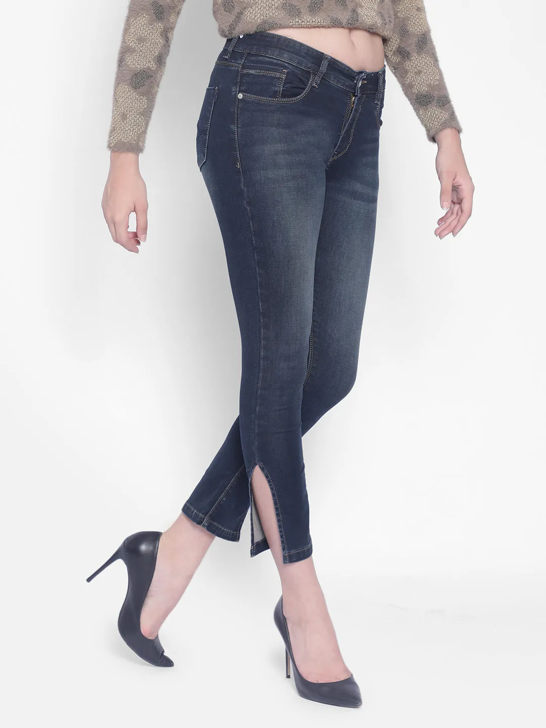 Navy Blue Jeans With Slits