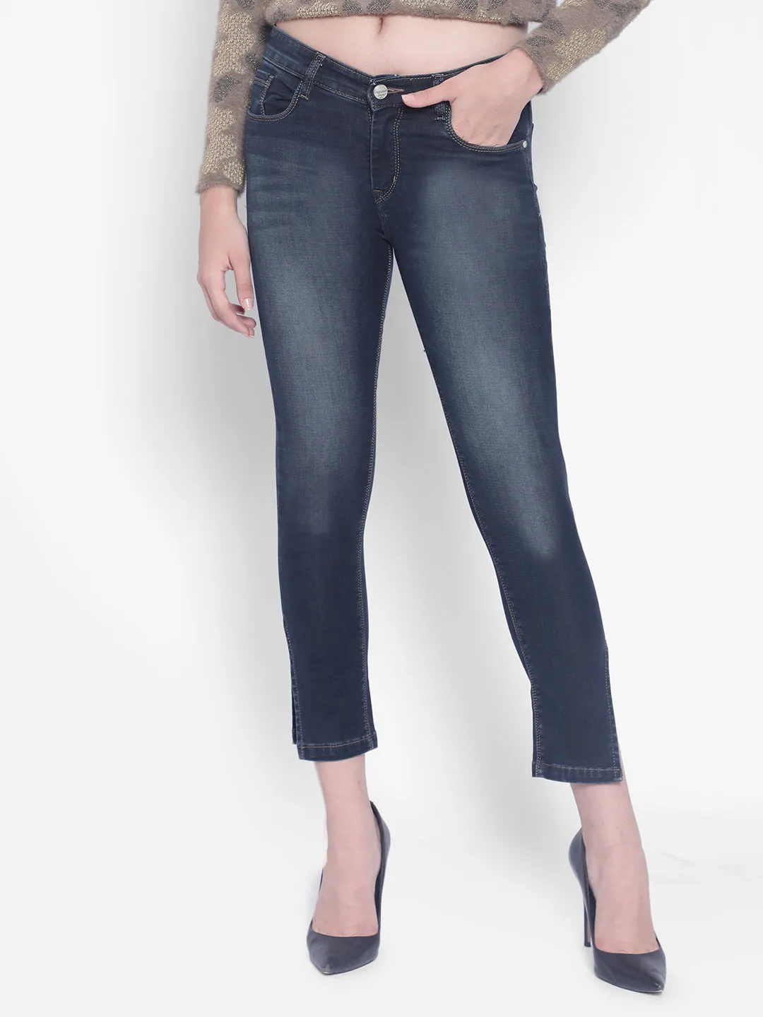 Navy Blue Jeans With Slits