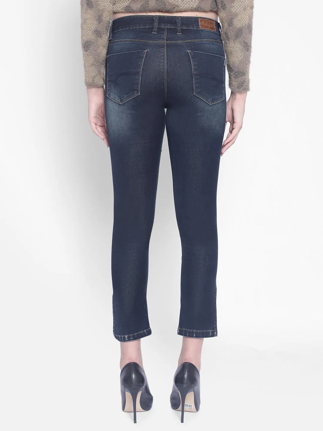 Navy Blue Jeans With Slits
