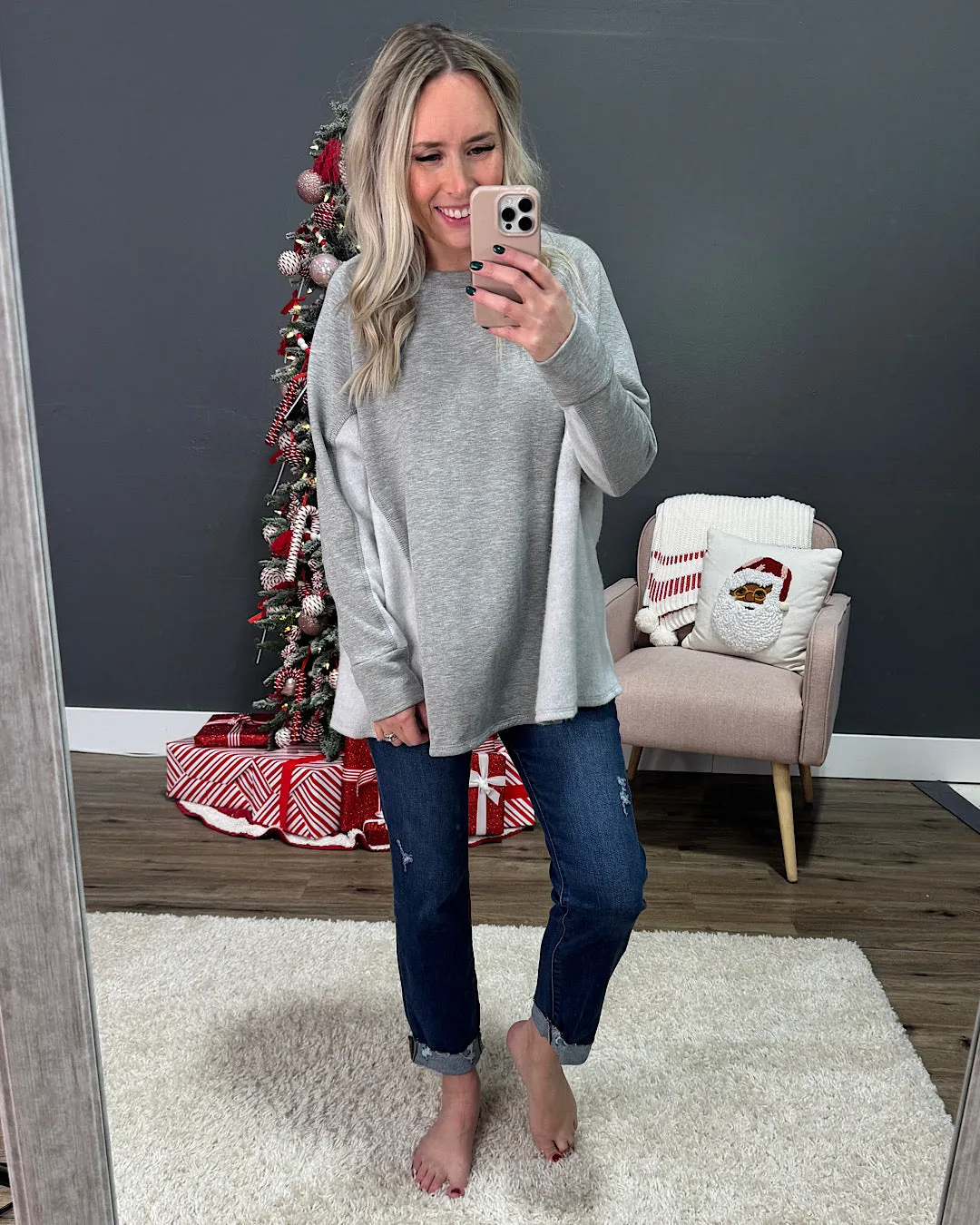 NEW! Adalyn Oversized Cozy Long Sleeve Top - Heather Gray