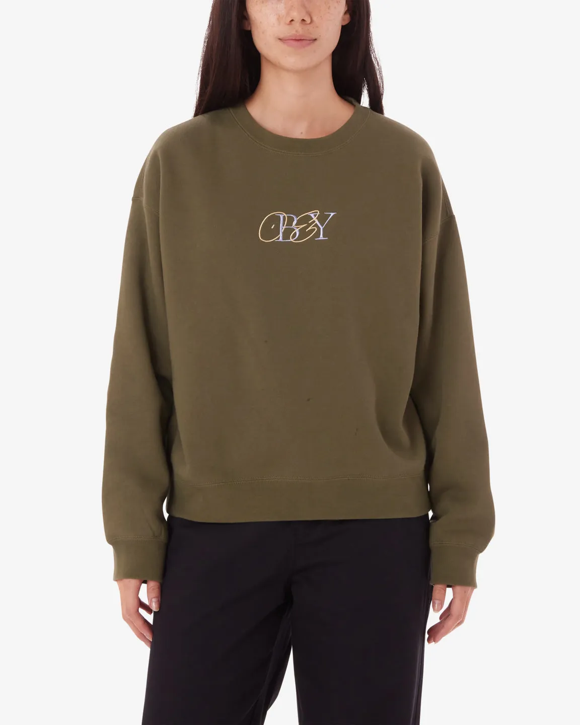 Obey TYPE MIX CREWNECK - OLIVE
