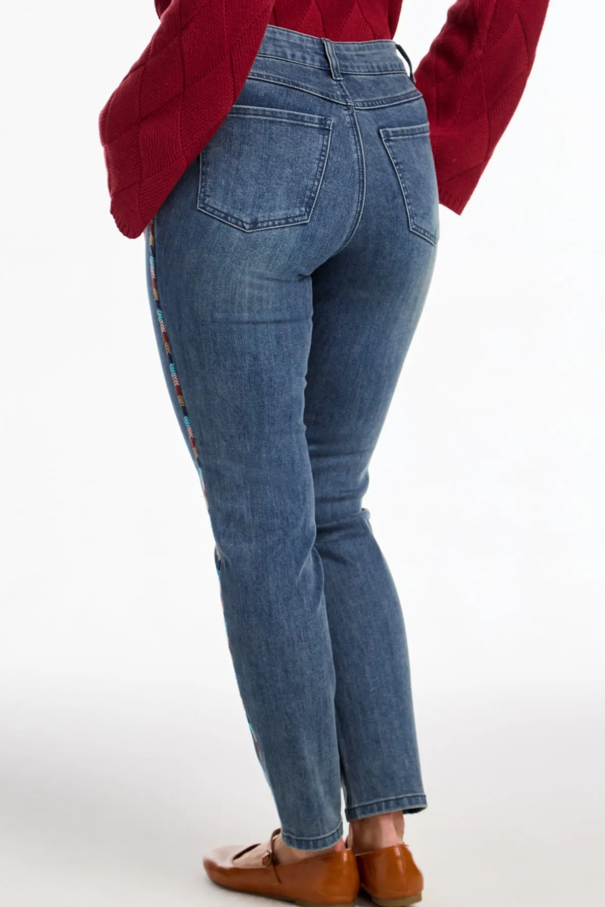 Oliva Pencil Ankle Embroidered Jeans