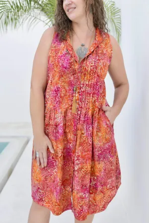 Pink Swirl Cotton Sleeveless Pintuck Dress