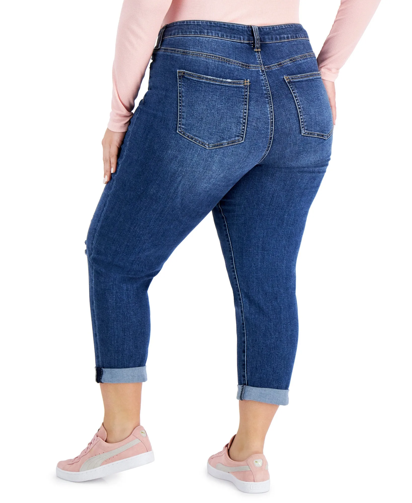 Plus Trendy Ripped Girlfriend Jeans