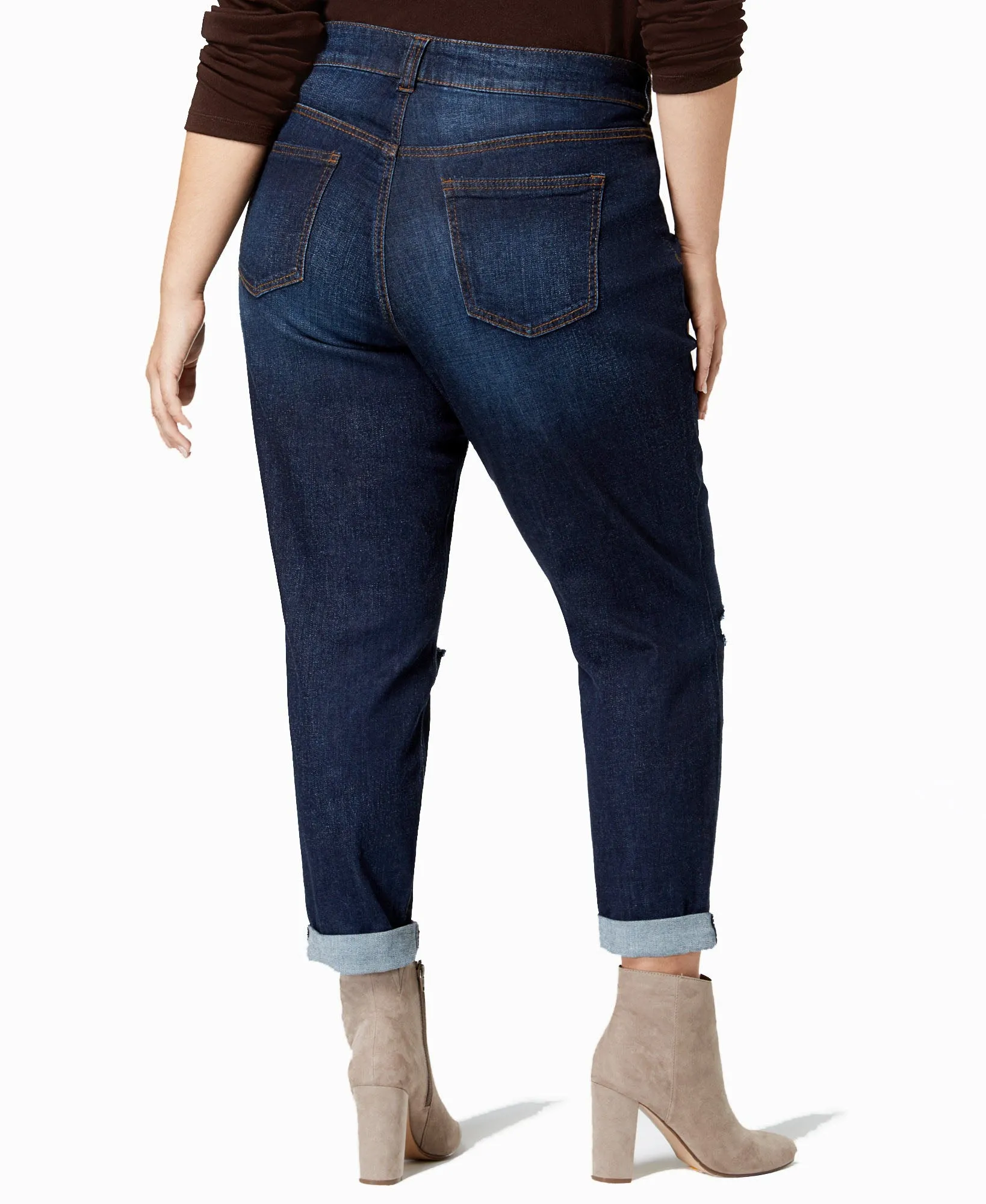 Plus Trendy Ripped Girlfriend Jeans