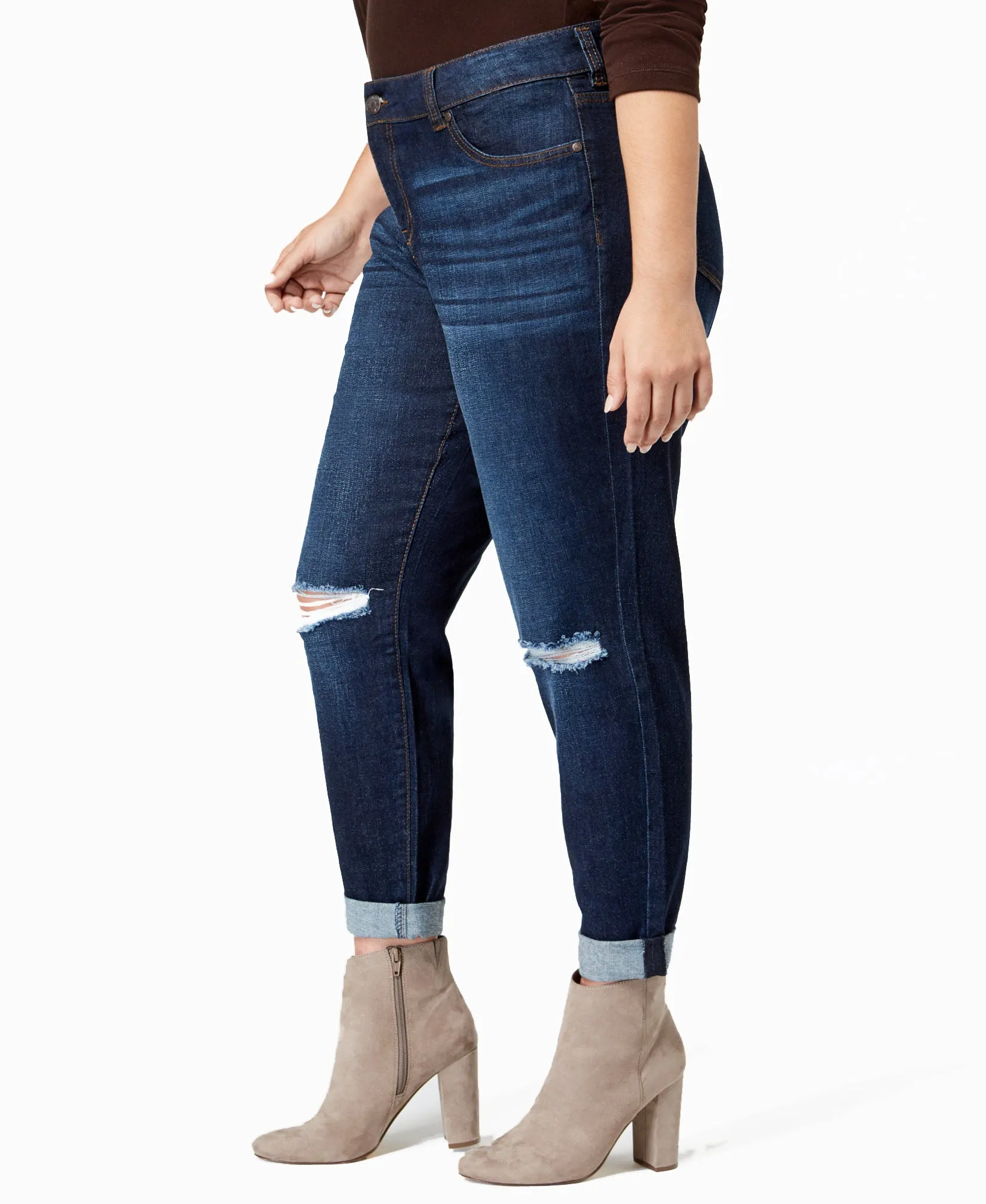 Plus Trendy Ripped Girlfriend Jeans