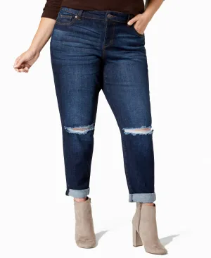 Plus Trendy Ripped Girlfriend Jeans