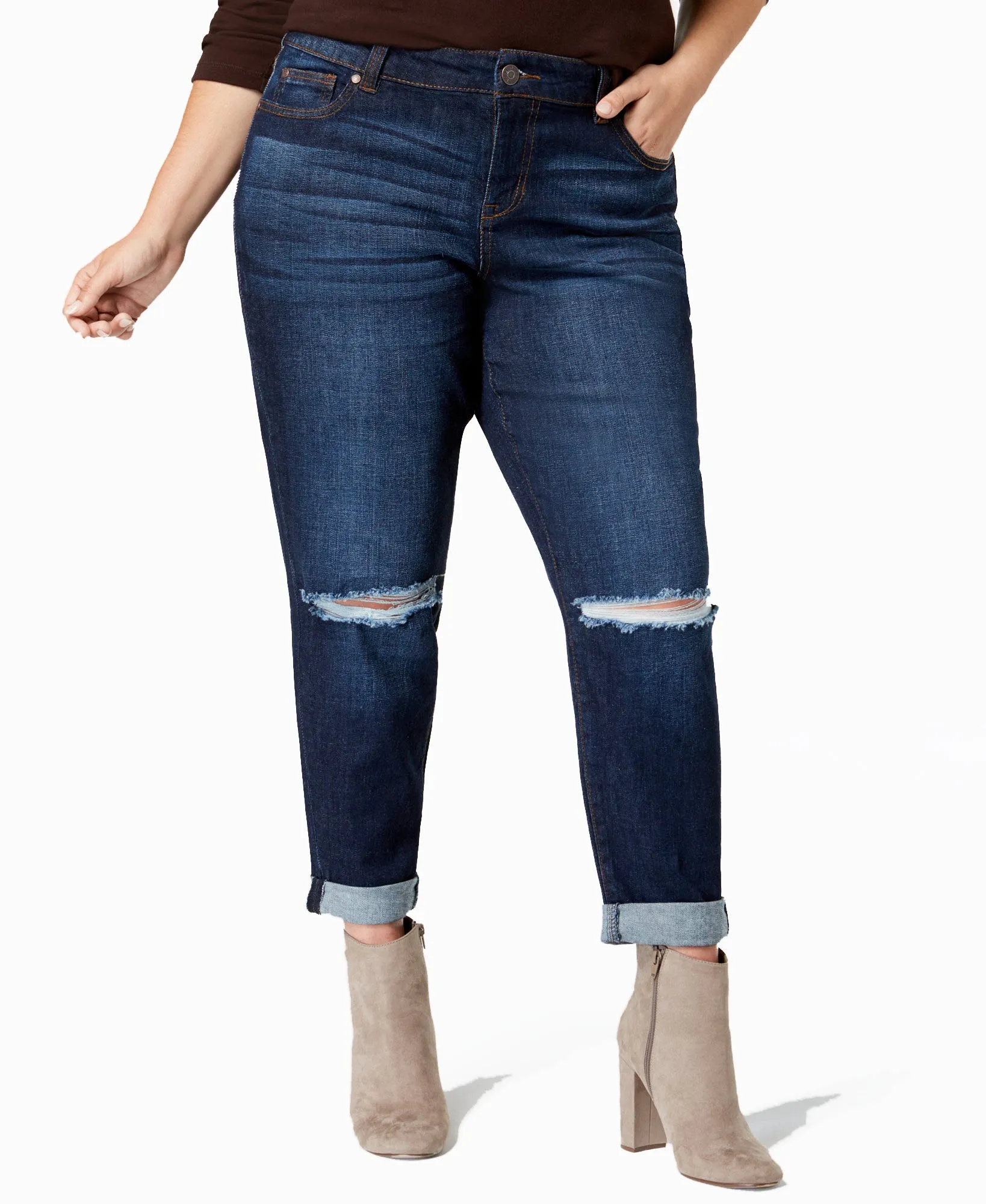 Plus Trendy Ripped Girlfriend Jeans
