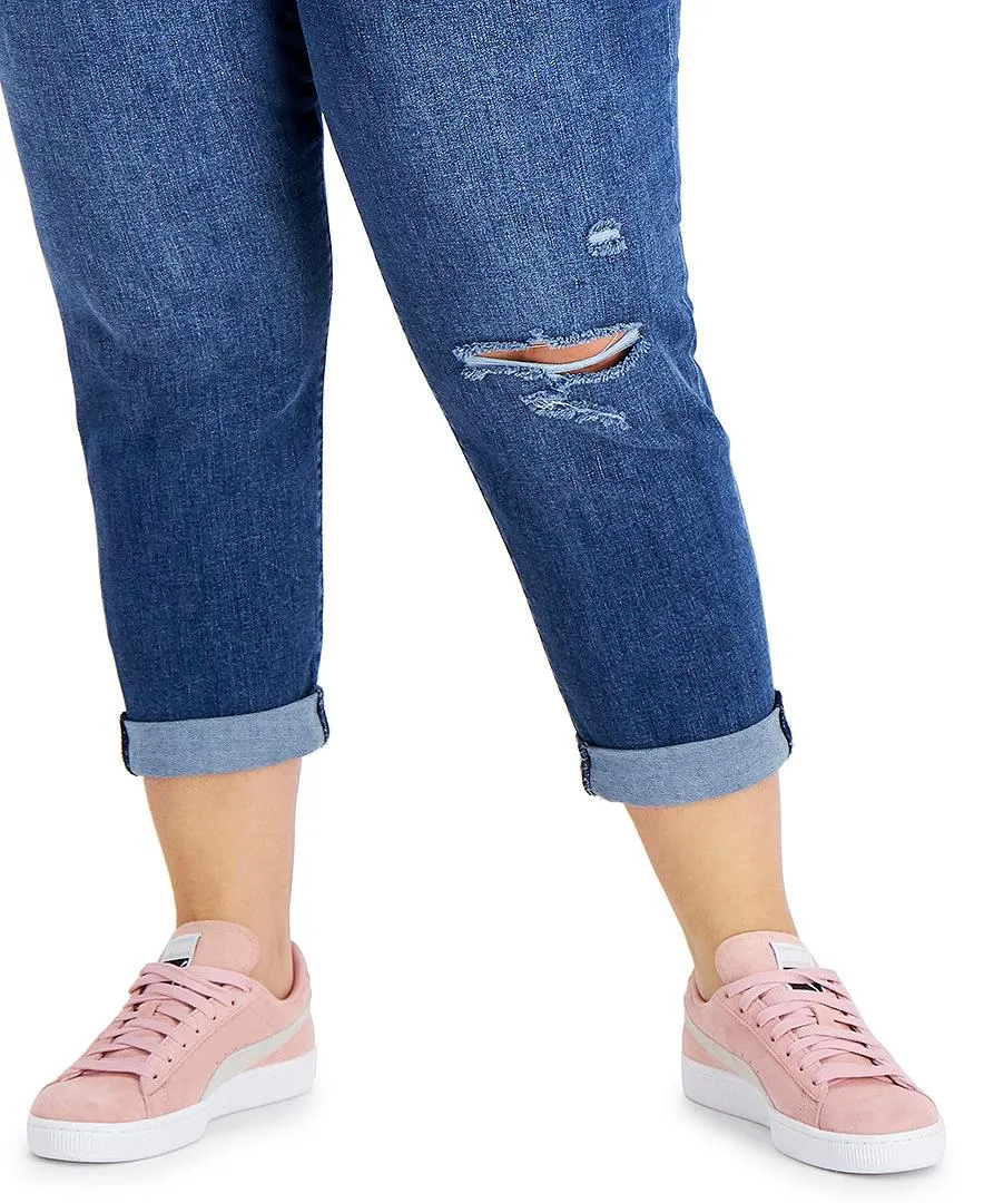 Plus Trendy Ripped Girlfriend Jeans