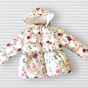 Primark Cream Floral Print Hooded Quilted Coat - Girls 12-18m
