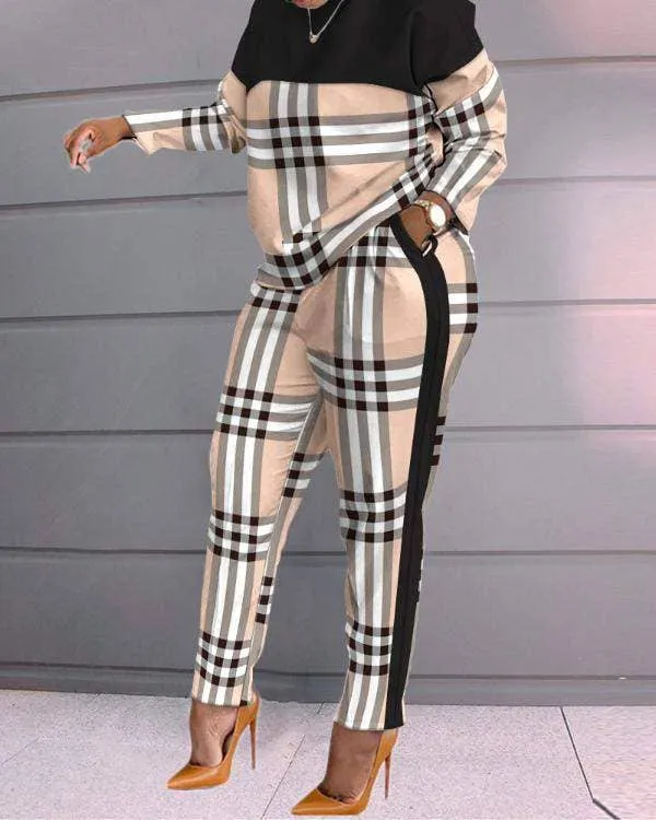 Print long sleeve top pocket design pants set