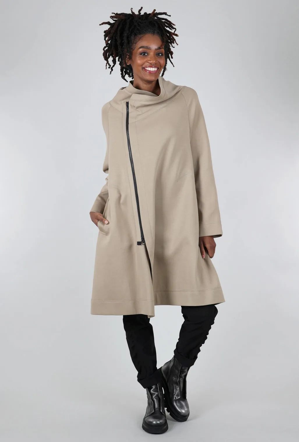 Refined Ponte Cocoon Coat, Khaki