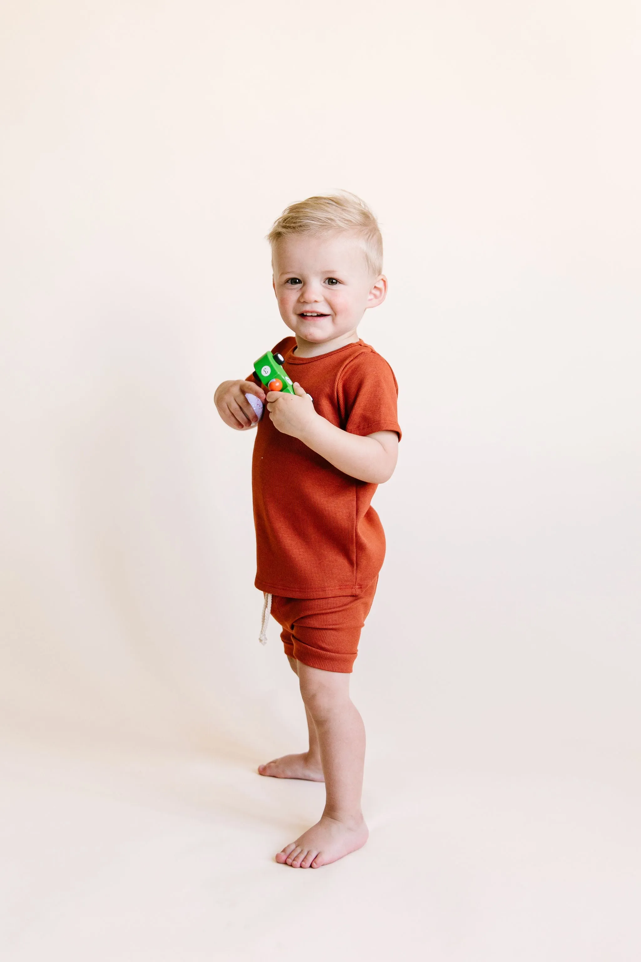 rib knit shorts CO - cinnamon