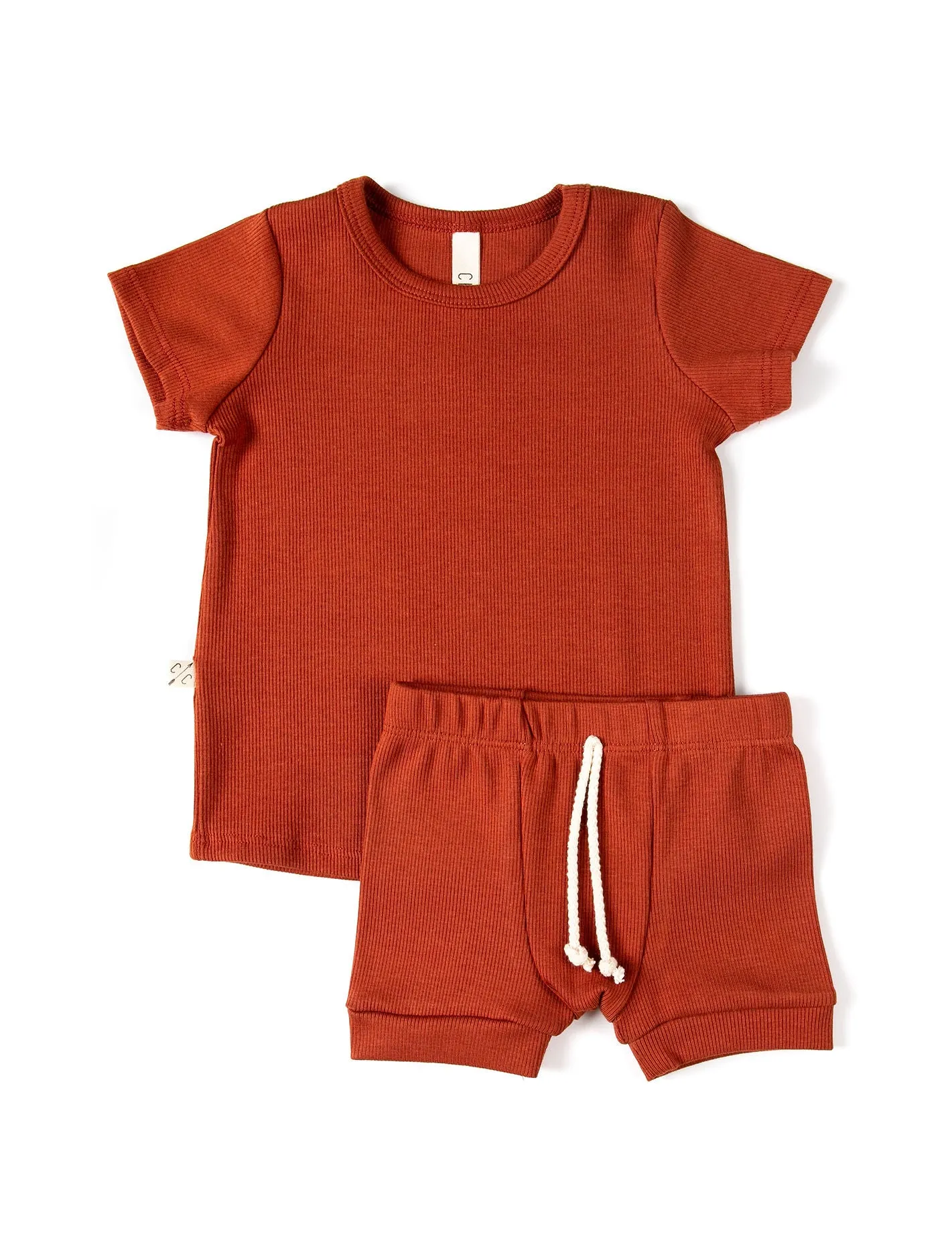 rib knit shorts CO - cinnamon