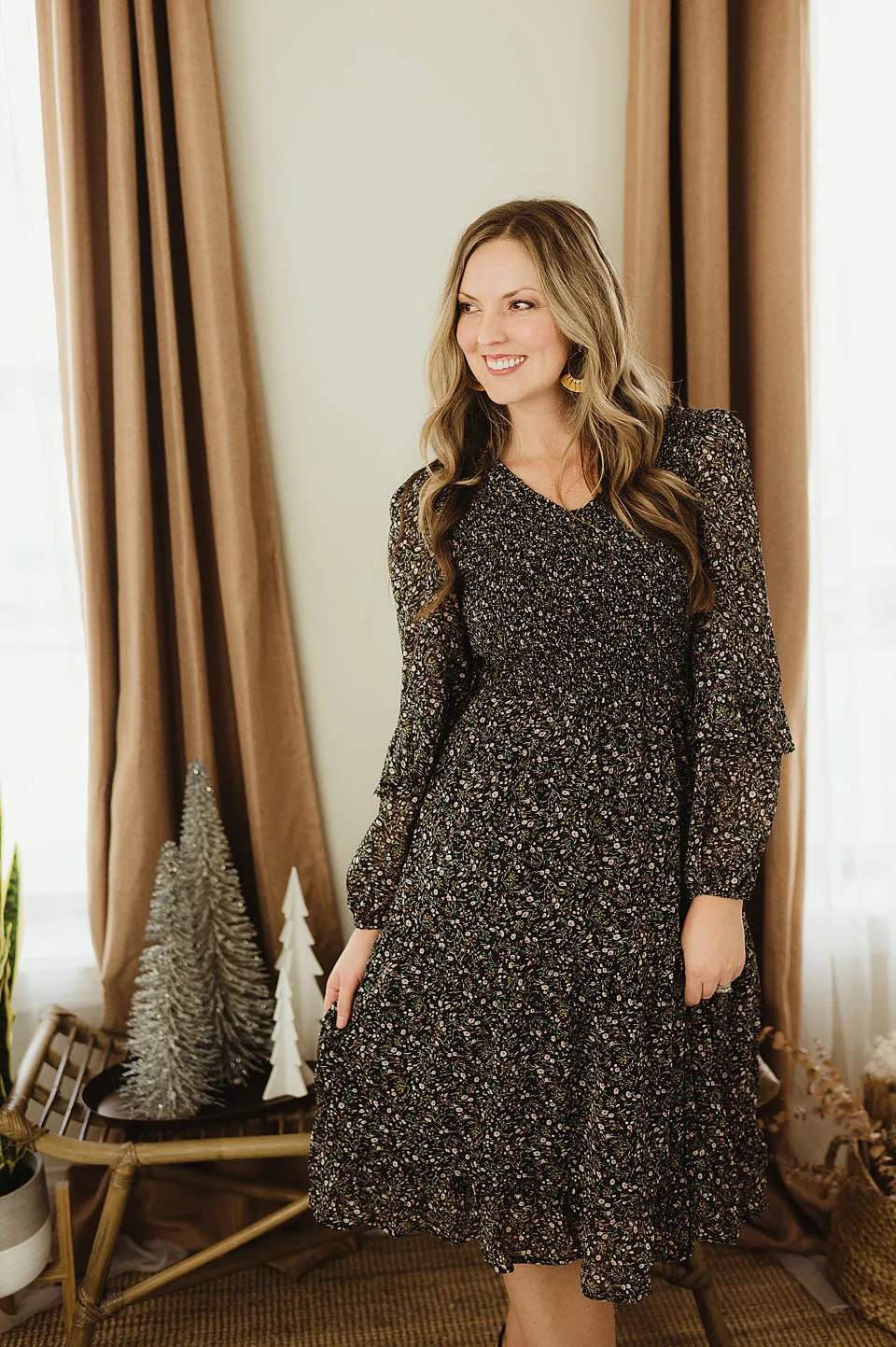 Ruffle Floral Midi