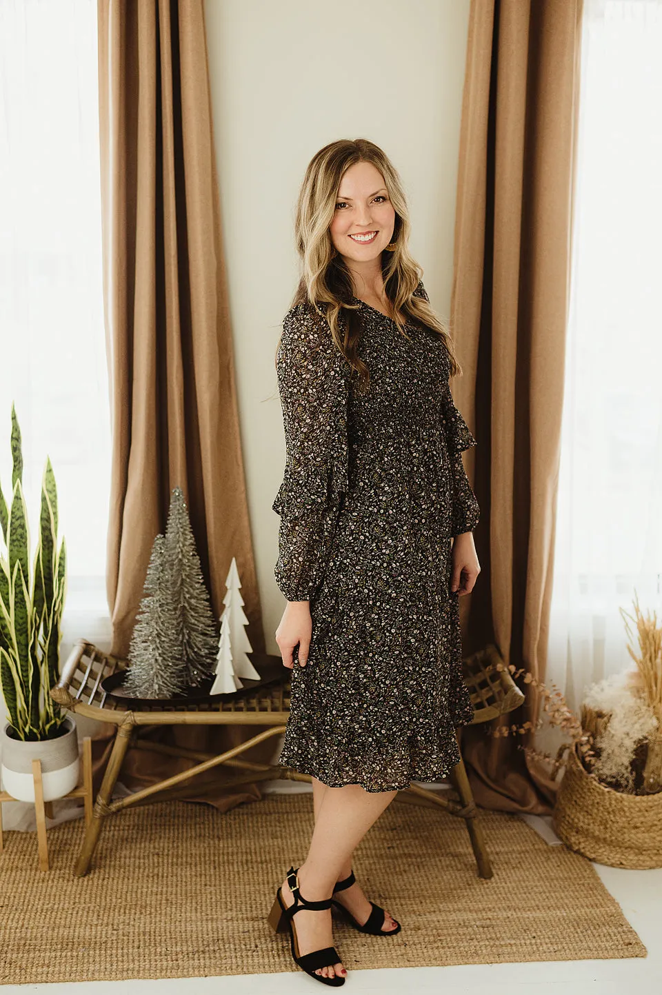 Ruffle Floral Midi