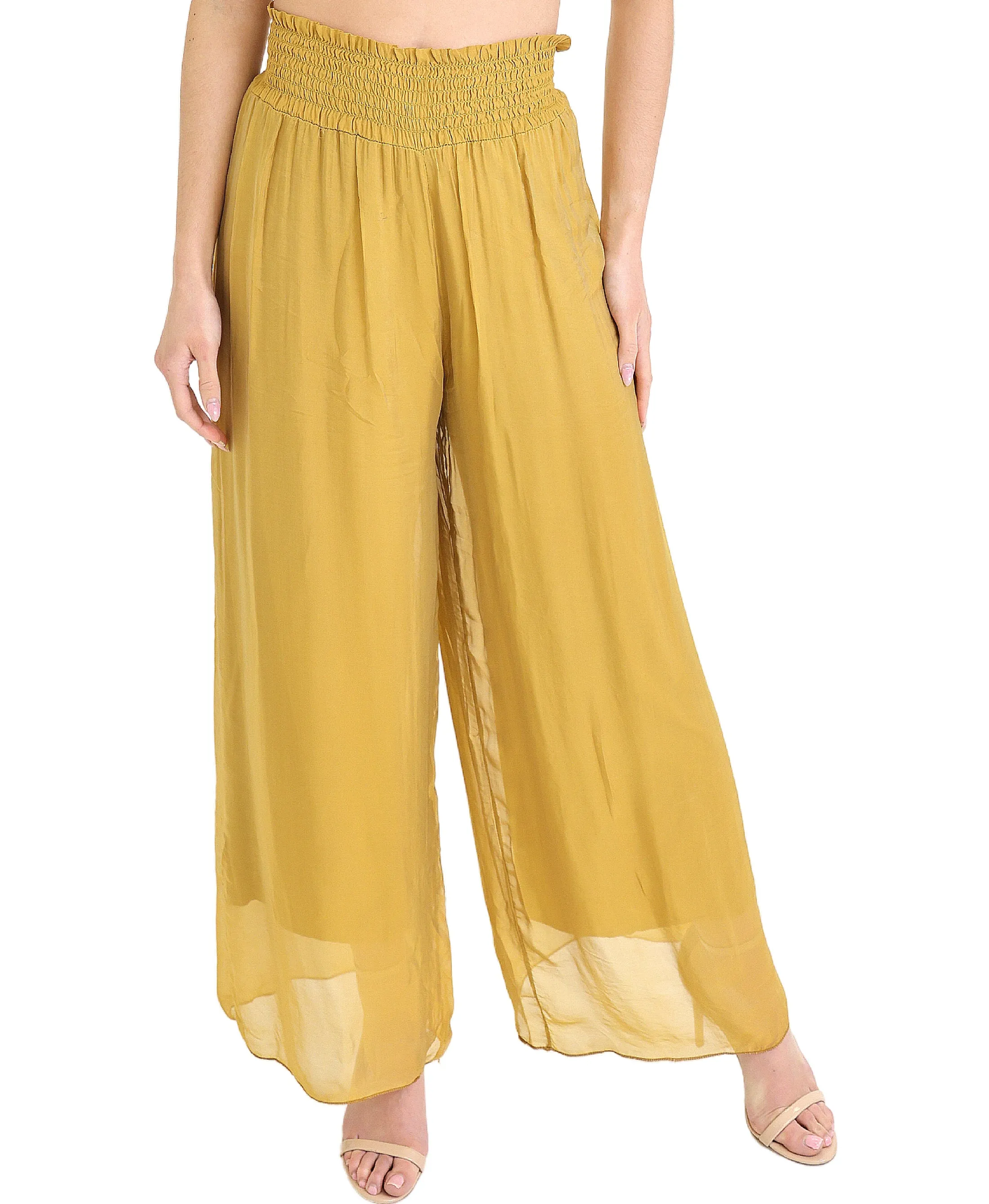 Silk Pants w/ Smocked Elastic Waist