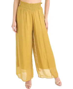 Silk Pants w/ Smocked Elastic Waist